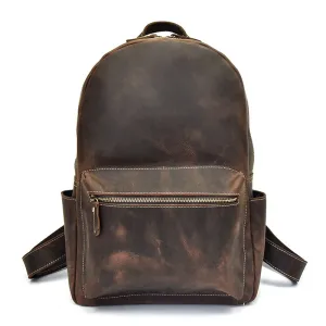 Crazy Horse Leather School Backpack Unisex Laptop Backpack Leather Travel Backpack