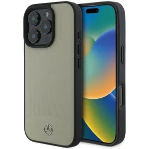 Mercedes MB Textured and Plain Leather Case with MagSafe for iPhone 16 Pro Max 6.9" Beige - MEHMP16X23RBARE