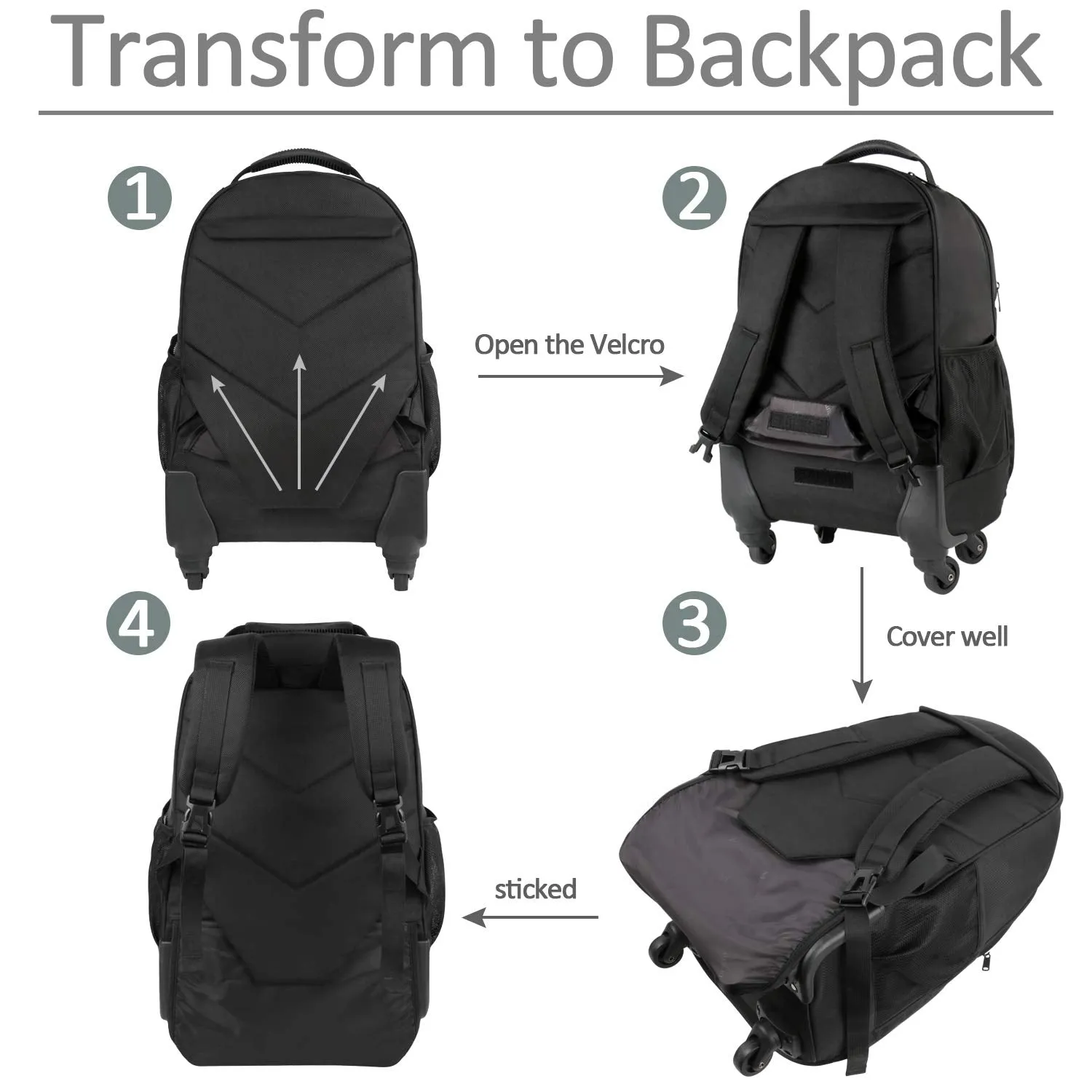 Rolling Backpack for Travel, 4 Wheels Laptop Backpack for Women Men, Water Resistant Business Large Wheeled Backpacks Fits 15.6 Inch Notebook, MATEIN School Luggage Suitcase Bag with Pockets