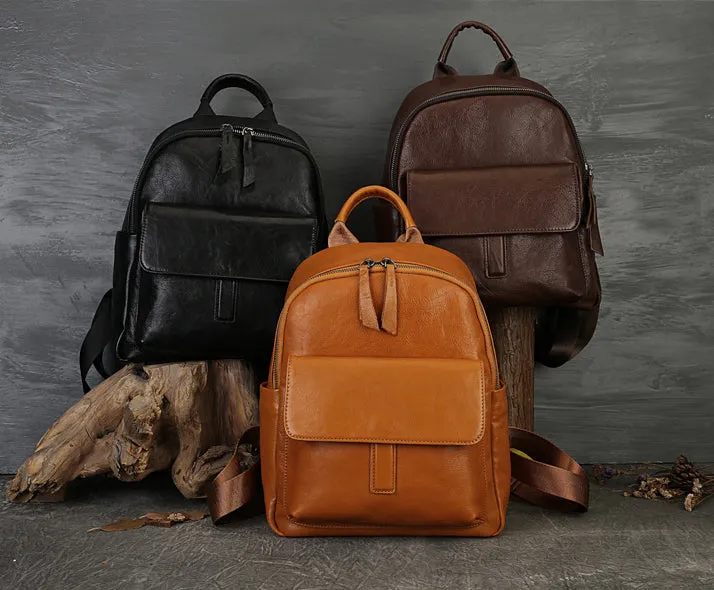 Vintage Women's Genuine Leather Backpack Purse Small Ladies Leather Rucksack